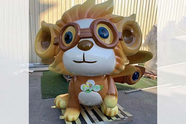 Custom Fiberglass Cartoon Lion Sculpture – Mascot Statue with Glasses and Wings for Commercial Display  Custom Fiberglass Cartoon Lion Sculpture – Mascot Statue with Glasses and Wings for Commercial Display